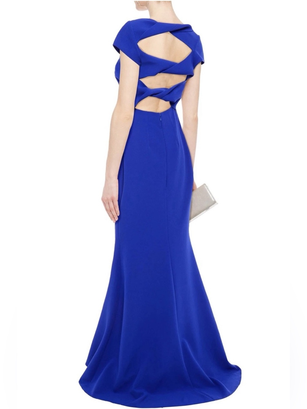 Safiyaa Sculpted Cutout Back Evening Mermaid Maxi Gown in Cobalt Blue